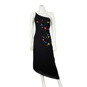 Laundry by Shelli Segal Vintage Y2K Black Asymmetric One Shoulder Dress